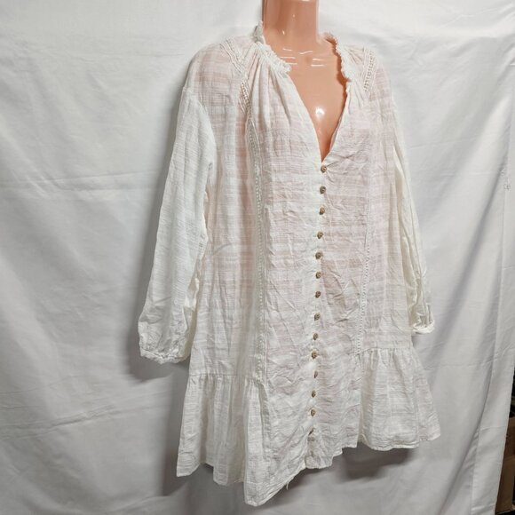Zara Embroidered Boho Mini Dress Women Size XL White - Picture 9 of 11